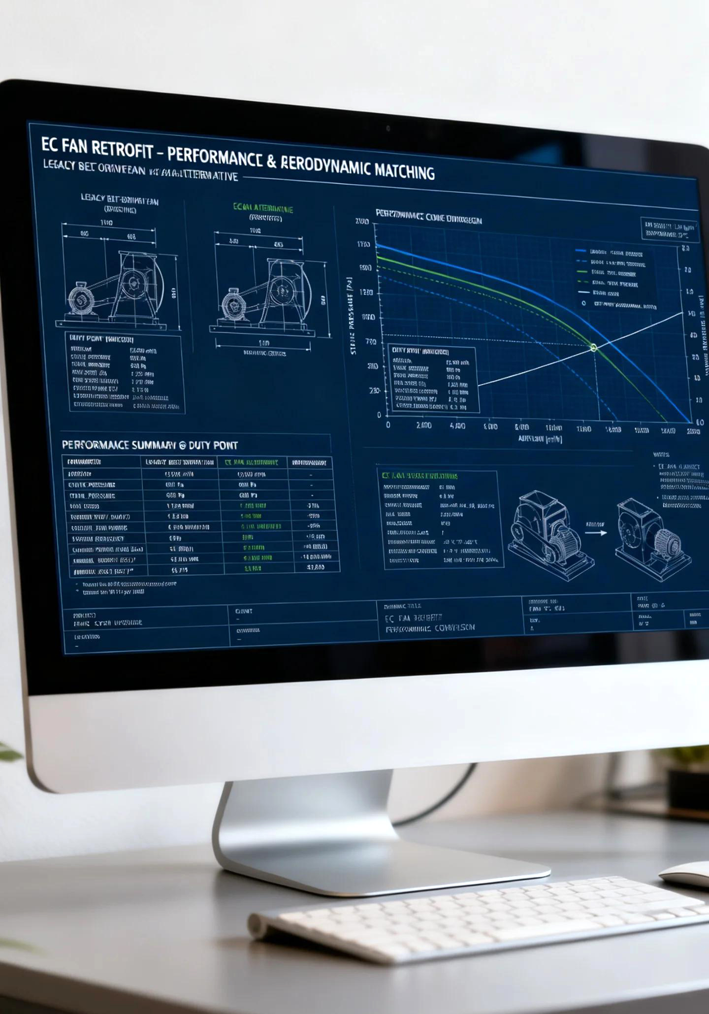 Performance curve comparison and CAD drawing