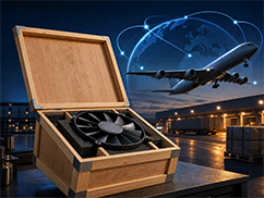 Industrial fan securely packed and coordinated for international delivery