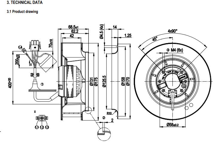 EBM-Papst R2E175-BA62-12 AC Motorized Impeller Ball Bearing 230V