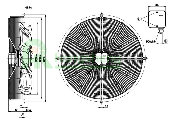 Ventilateurs Ventilateurs Hélicoïdes Sur grille Ventilateur S6D630-BM01-02