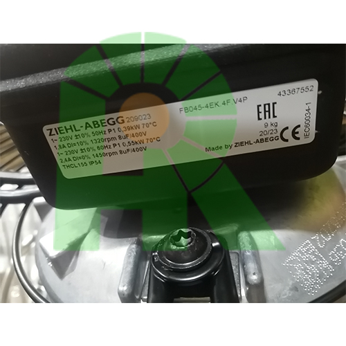 Ziehl-abegg Fan suction, FB045-4EK.4F.V4P 209023 Ø450 mm, 1~230 V, 50 Hz, 4 pole, FB, Ziehl-Abegg, with cage,  metal blades, 1320 rpm, air flow: 5500 m3/h Axial Fan used in Condenser