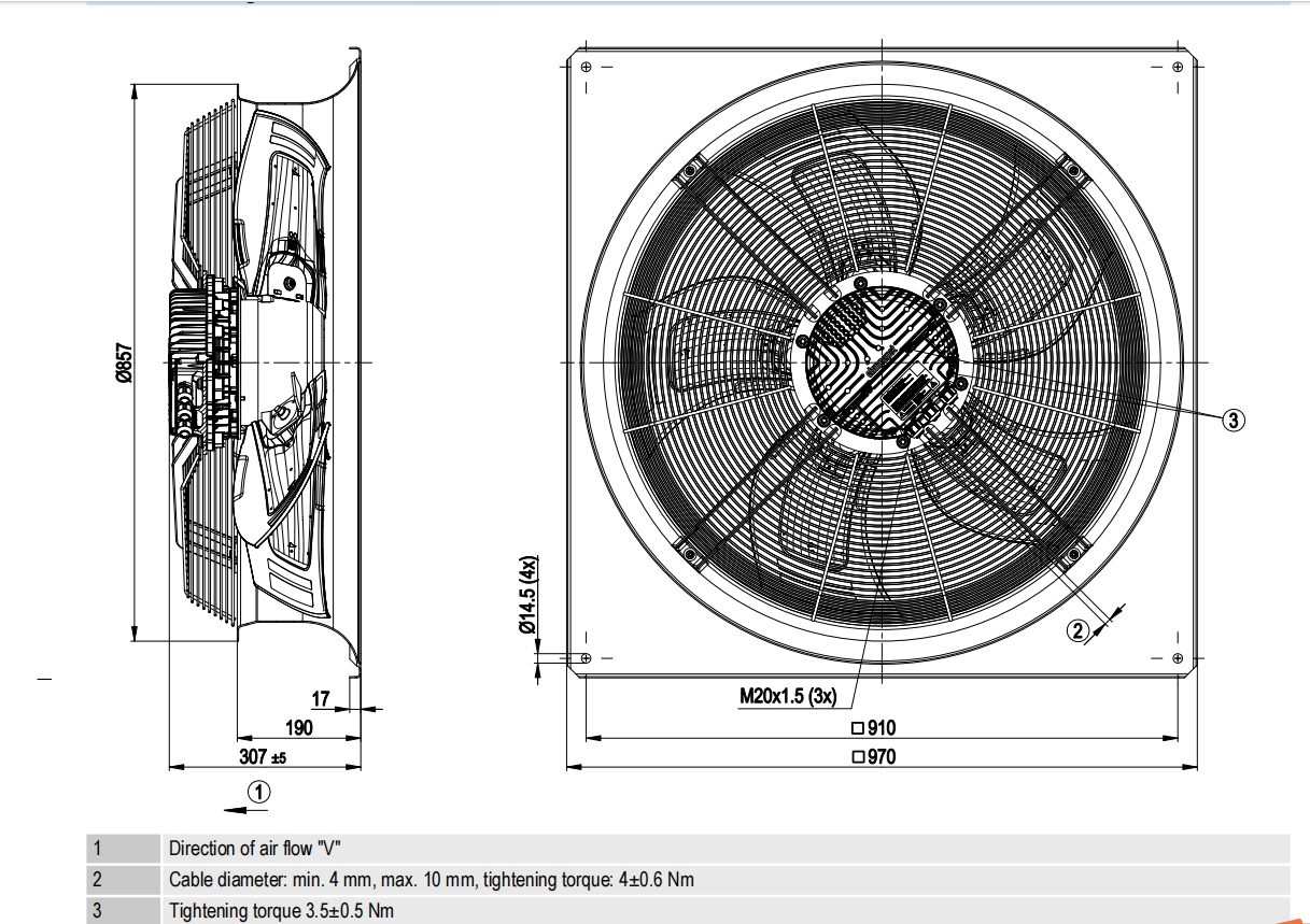 ebmpapst W3G800-GV01-01/F01 Axial Fan 3~ 380-480V 50/60Hz 2980W 1090rpm Air Conditioning cabinet outdoor unit - Condenser Use