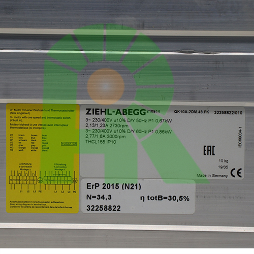 Ziehl-abegg QK10A-2DM.48. FK 210914 Cooling Fan 3~ 230/400V 50/60Hz, 0.67/0.86KW,2730/3000rpm Cross Flow Fan. Item Number：210914. FK QK10A-2DM.68. FK QK10A-2EM.38. FK QK10A-4EM.38.