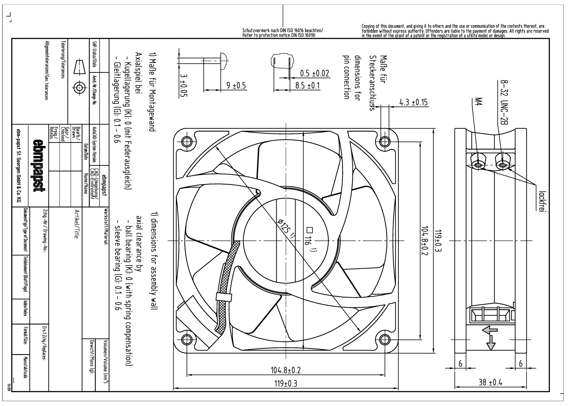 Fan installation dimension drawing